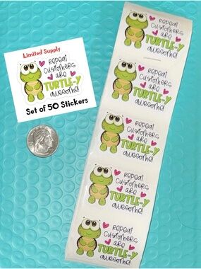 50 Thank You Cute Turtle Stickers Customer Appreciation